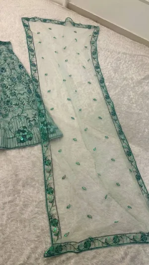 Pastel Green Georgette Rainbow Sequin Lehenga Set