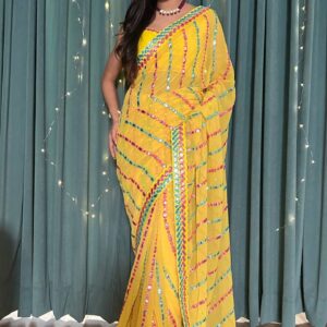 yellow saree with sequence work