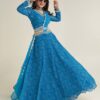 blue Digital print Georgette lehnga with thread and sequence work