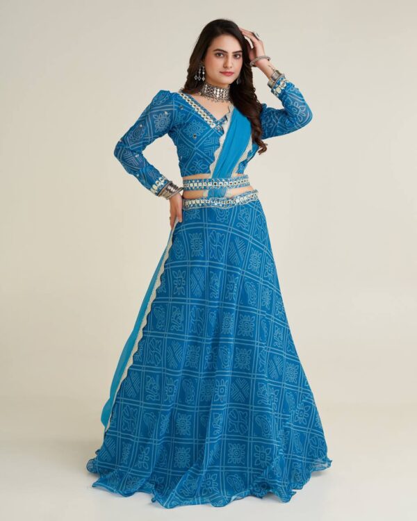 Digital print Georgette lehnga with thread and sequence work