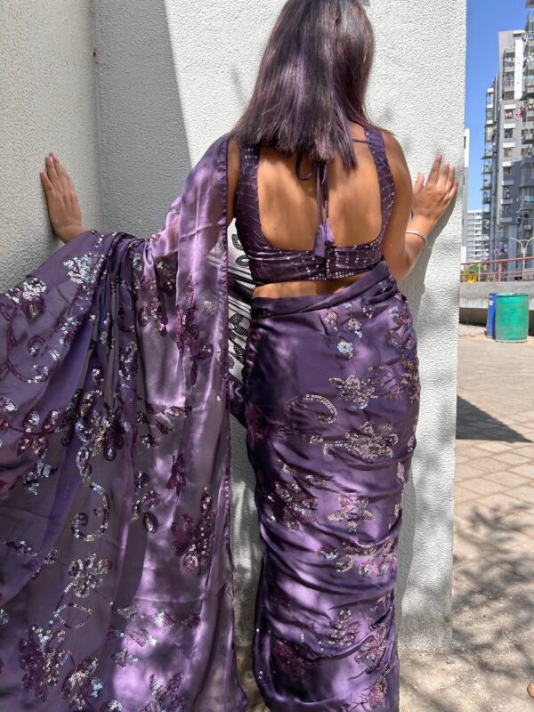 purple silk saree