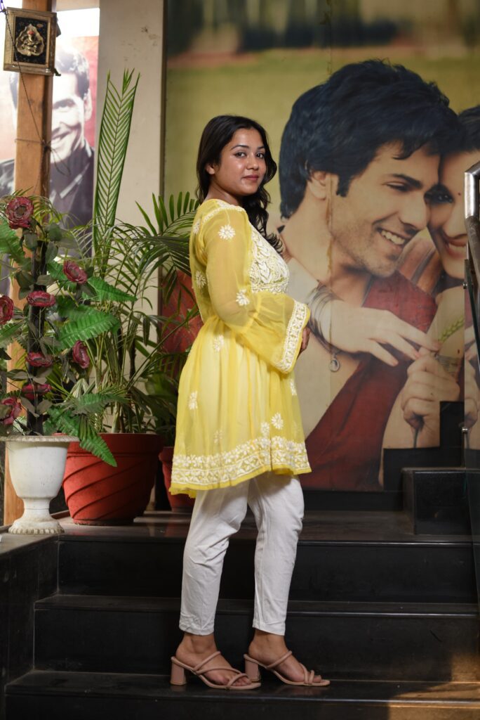 Yellow Chikankari Kurti