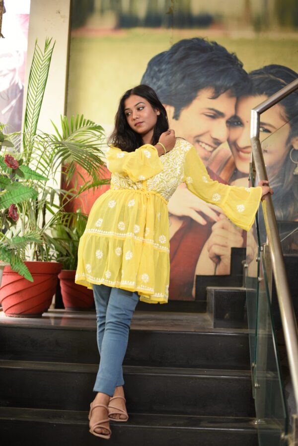 Yellow Chikan work kurti