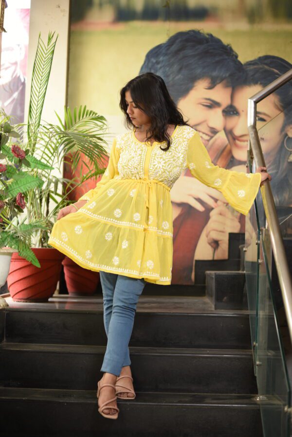 Yellow Chikan work kurti