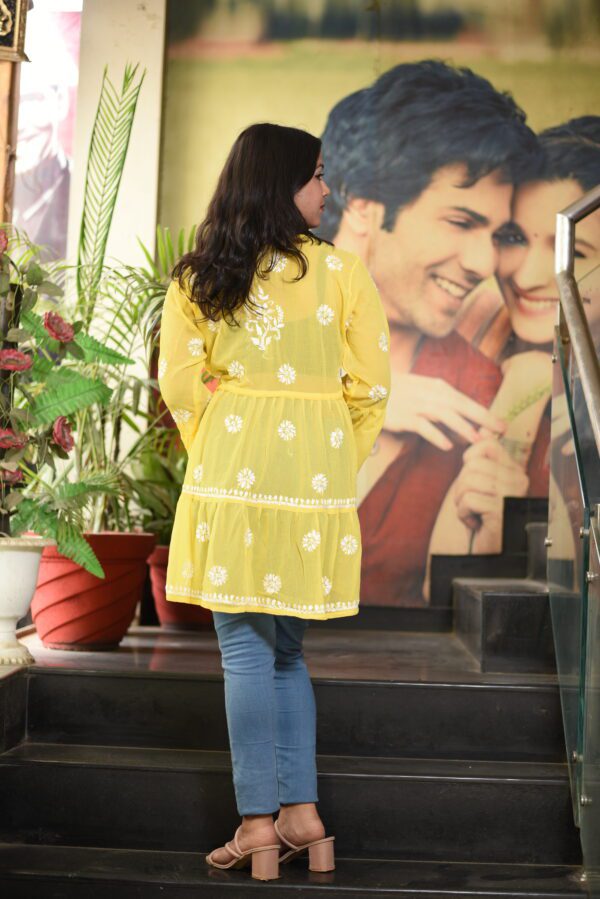 Yellow Chikan work kurti