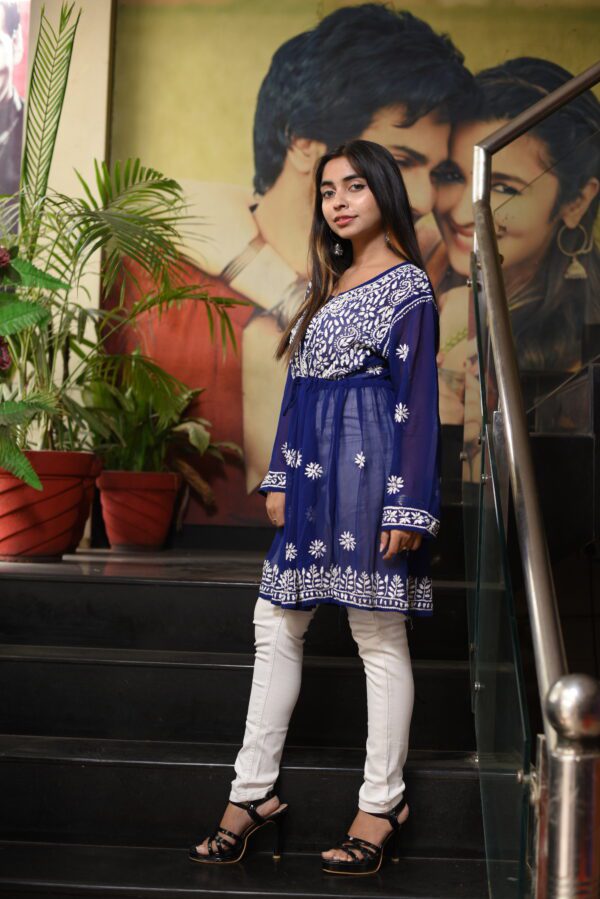 Dark blue chikan kari kurti