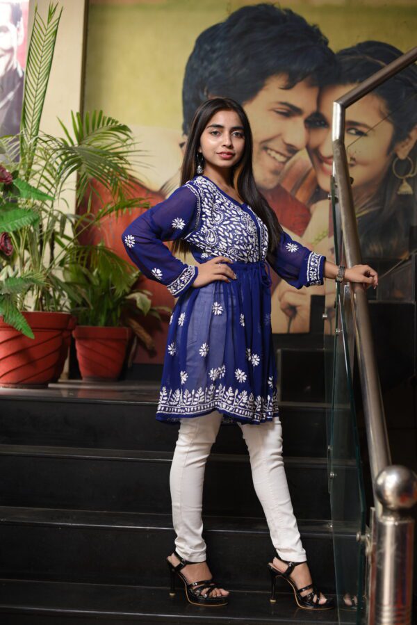 Dark blue chikan kari kurti