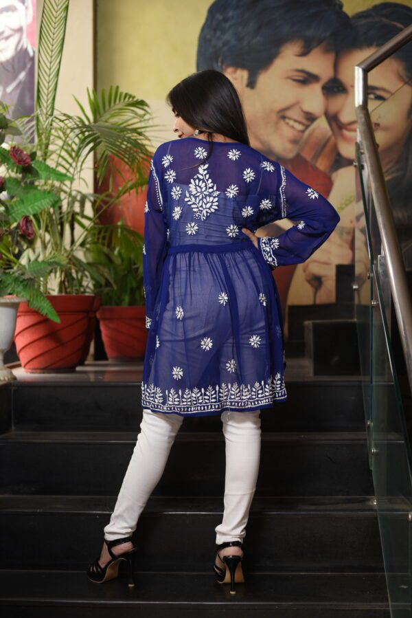 Dark blue chikan kari kurti