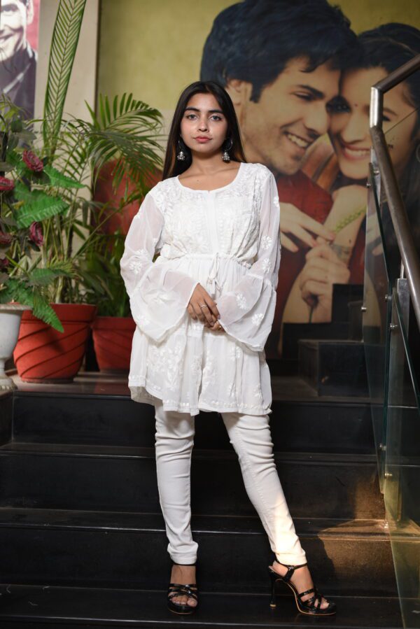 White chikan work kurti