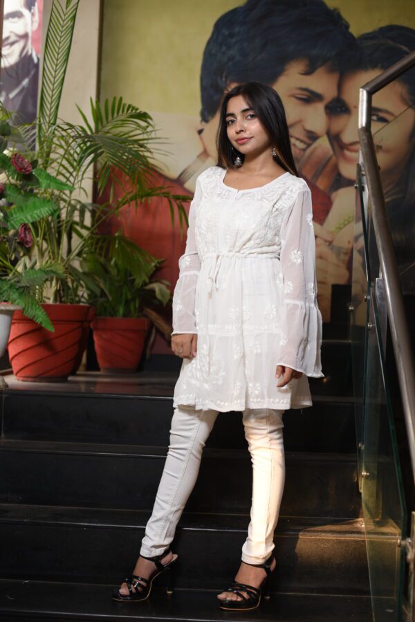 White chikan work kurti