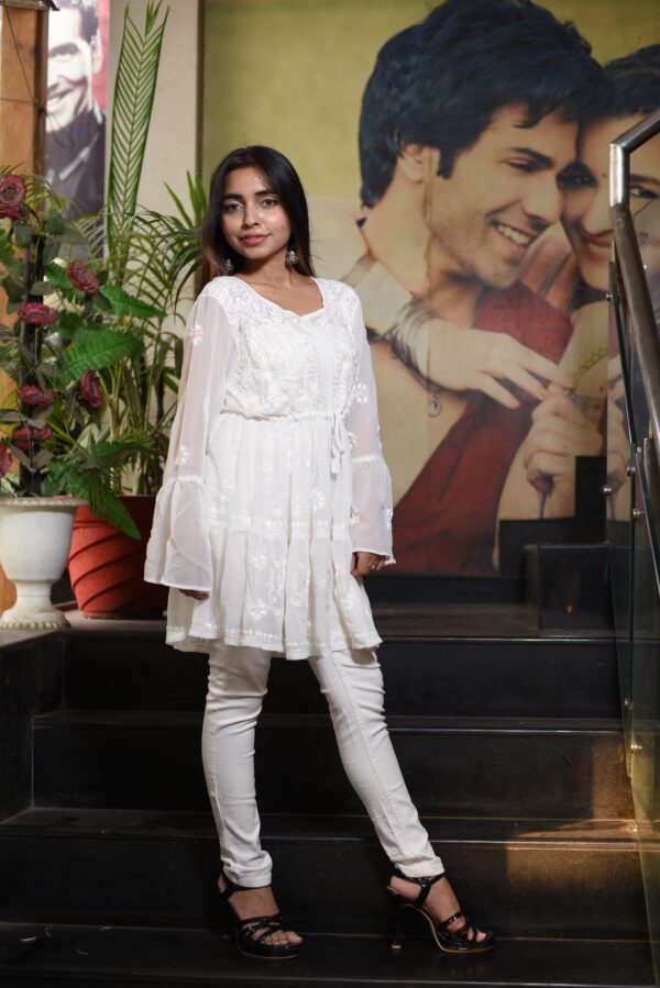 White chikan work kurti