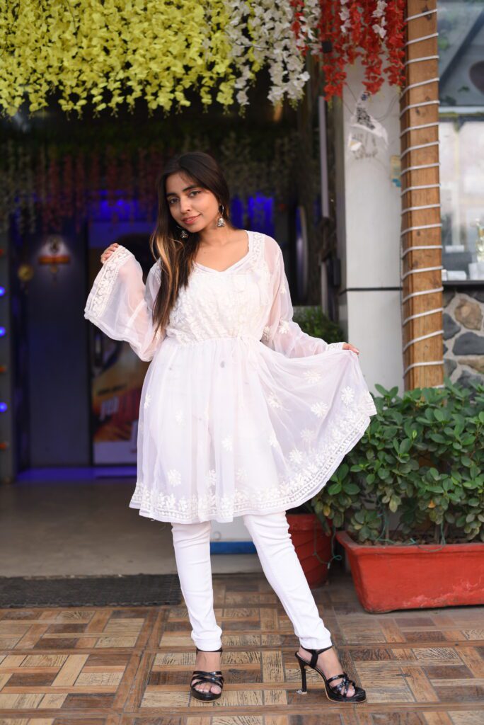 white chikan kurti