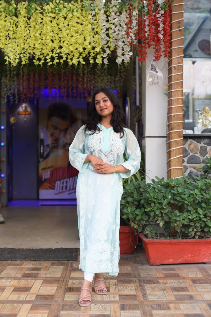 flower printed chikan kurti