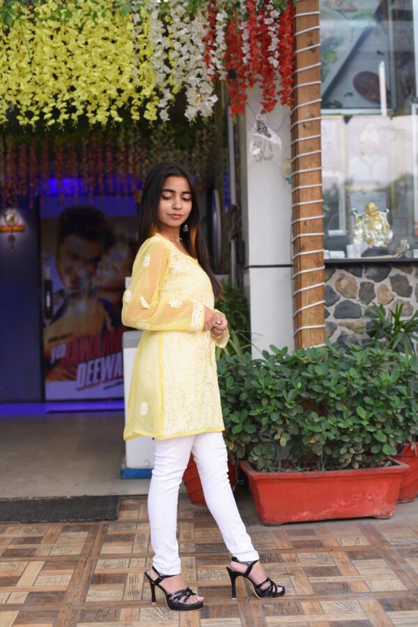 Yellow short chikankari kurti