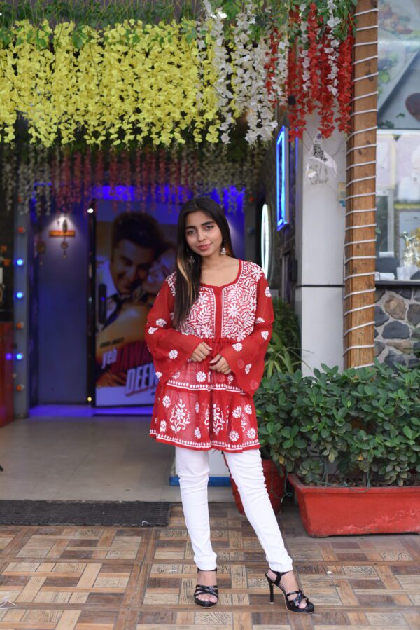 red chikan kurti