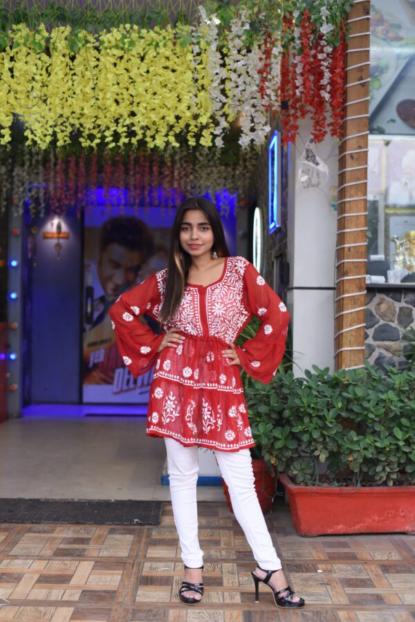 red chikan kurti