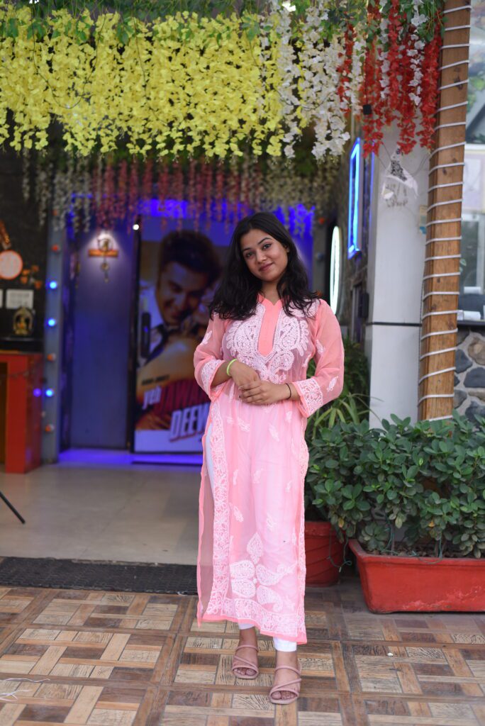 Chikan kurti with special neck design