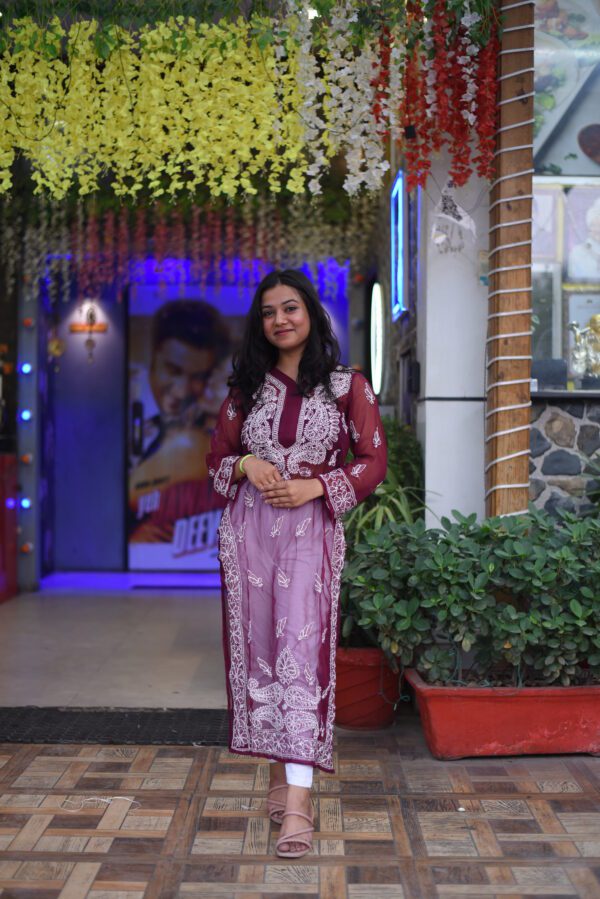 marron chikan kurti