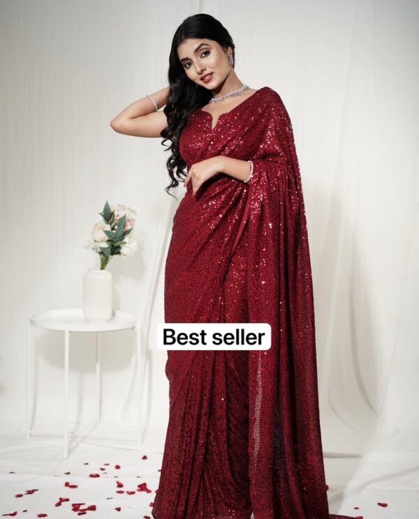 Lustrous Elegance Red Sequin Saree