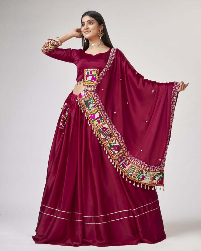 Mirror Magic Maroon Chaniya Choli Lehenga