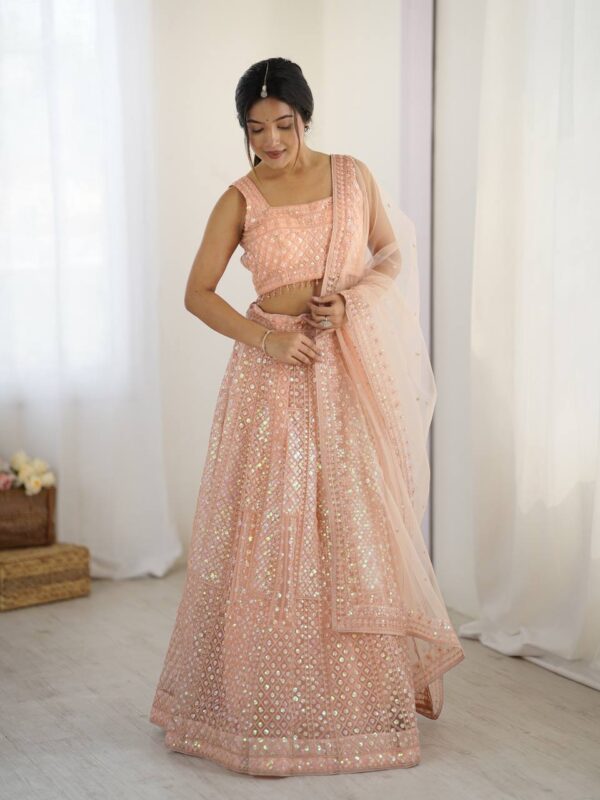Peach Sequins Net Lehenga
