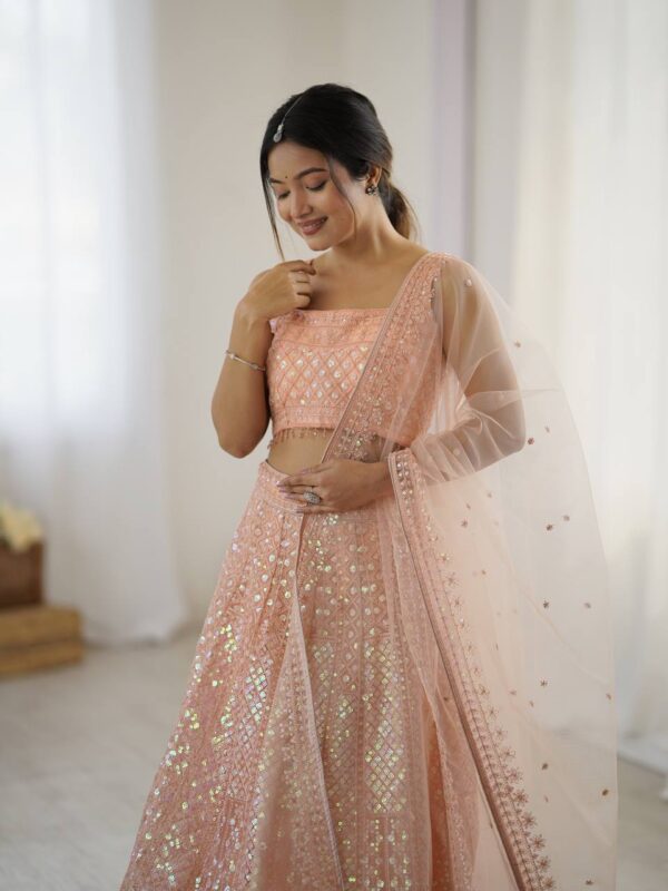 Peach Sequins Net Lehenga
