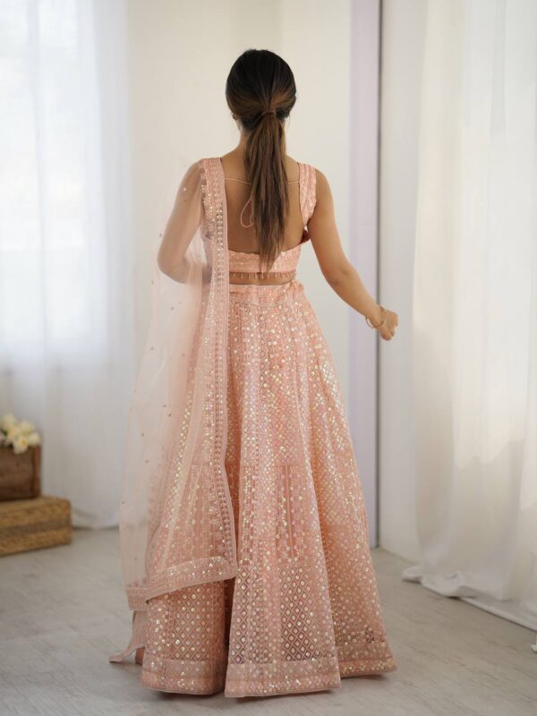 Peach Sequins Net Lehenga