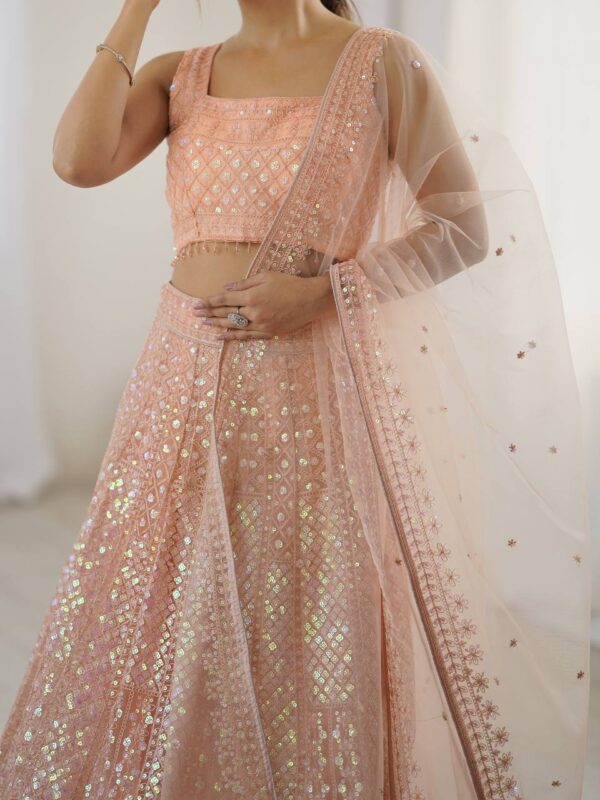 Peach Sequins Net Lehenga