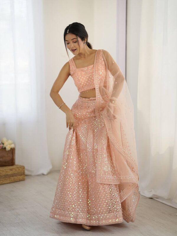 Peach Sequins Net Lehenga