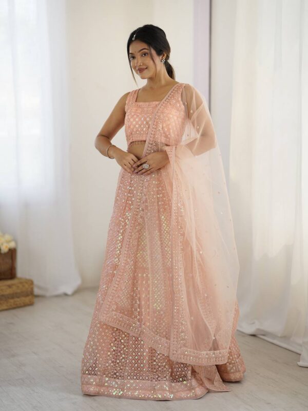 Peach Sequins Net Lehenga