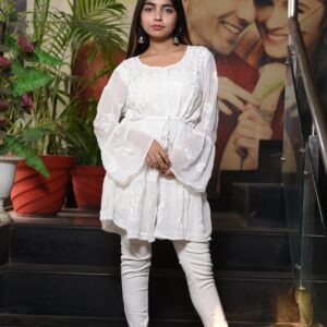 White chikan work kurti