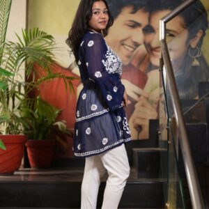 Heavy stylish Blue chikankari kurti - Image 4