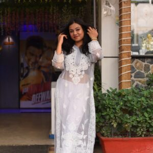 Grey straight chikankari kurti