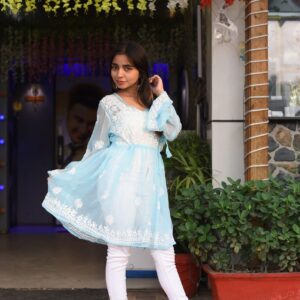 Sky blue summer special chikankari kurti - Image 4