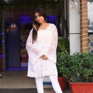 White chikankari kurti - Image 2