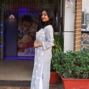 Pure cotton grey kurti with thread work - Image 3