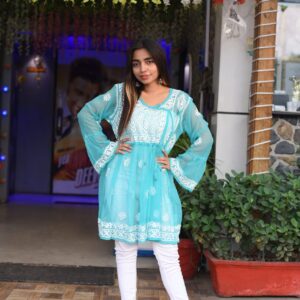 Sky blue Designer chikankari kurti - Image 2