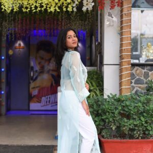 Sky blue long straight chikankari kurti - Image 3