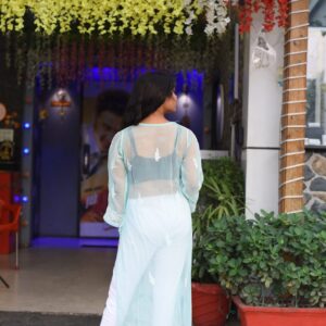 Sky blue long straight chikankari kurti - Image 4