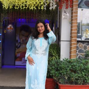 Skyblue partywear chikankari kurti - Image 1