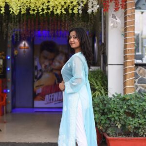 Skyblue partywear chikankari kurti - Image 2