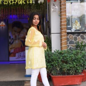 Yellow short chikankari kurti - Image 4