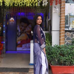 Navy blue chikankari kurti - Image 3