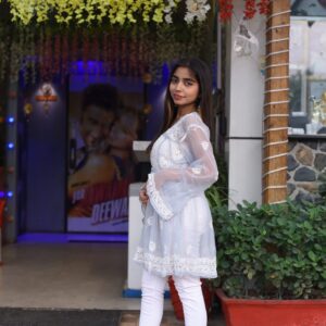 Grey Chikankari short frock kurti - Image 2