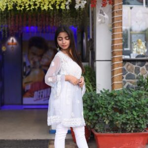 Grey Chikankari short frock kurti - Image 3