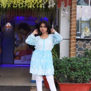 Sky blue chikankari kurti - Image 2