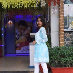 Sky blue chikankari kurti - Image 3