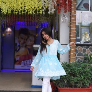 Sky blue chikankari kurti - Image 1