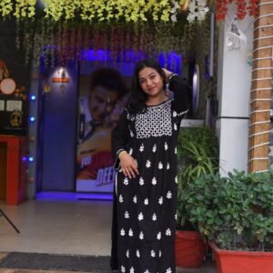Black cotton long kurti with chikankari work