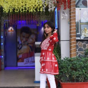 Red chikankari kurti - Image 5